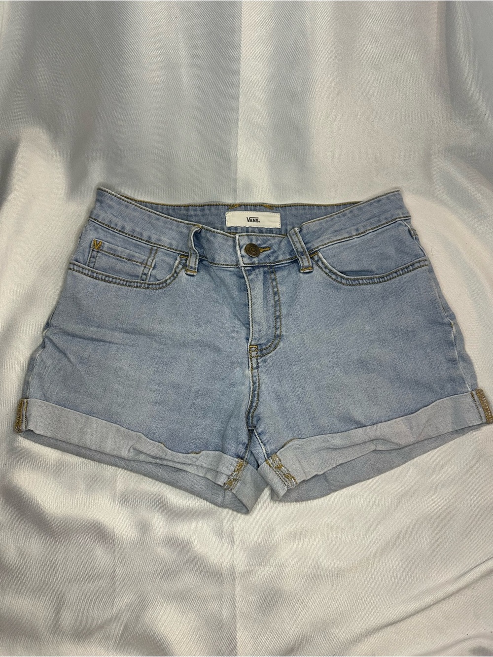 Vans Light Wash Roll-Cuff Denim Shorts